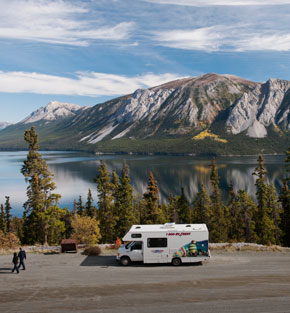 Camper van parked at Tagish Lake