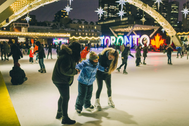 family ice skating in Toronto