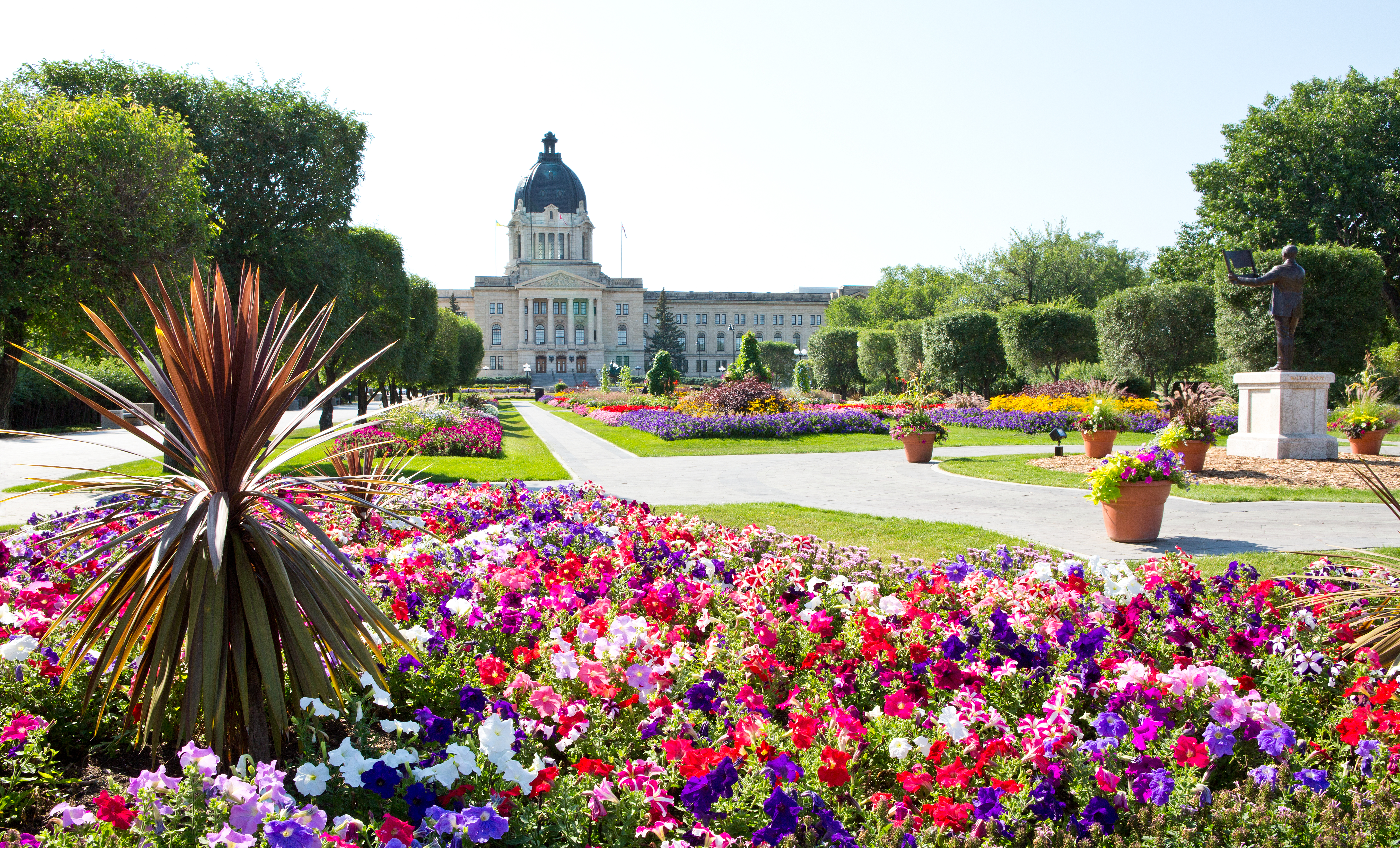 Spring flower gardens in front of the Saskatchewan Legislative Building