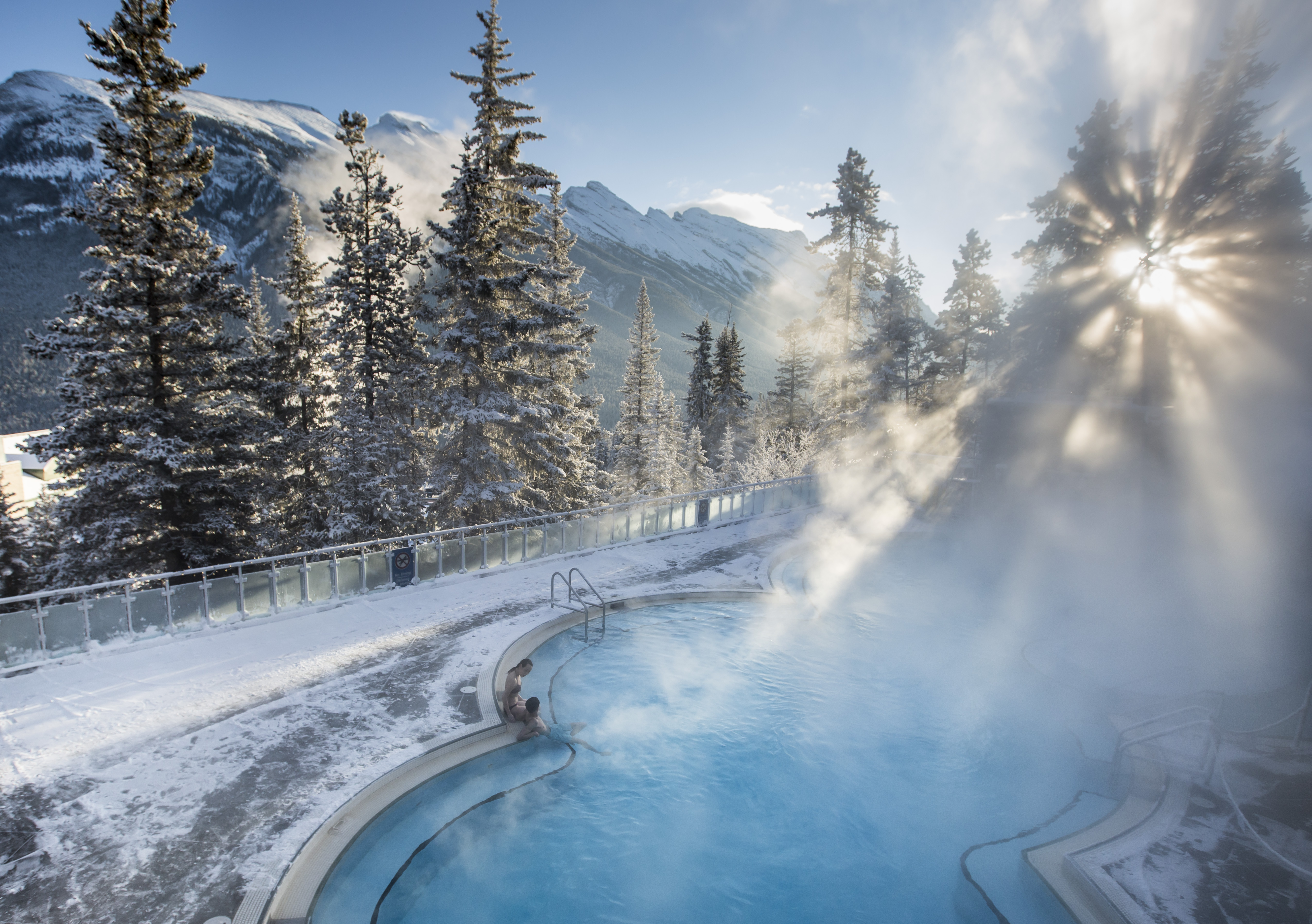banff hot springs in the snow