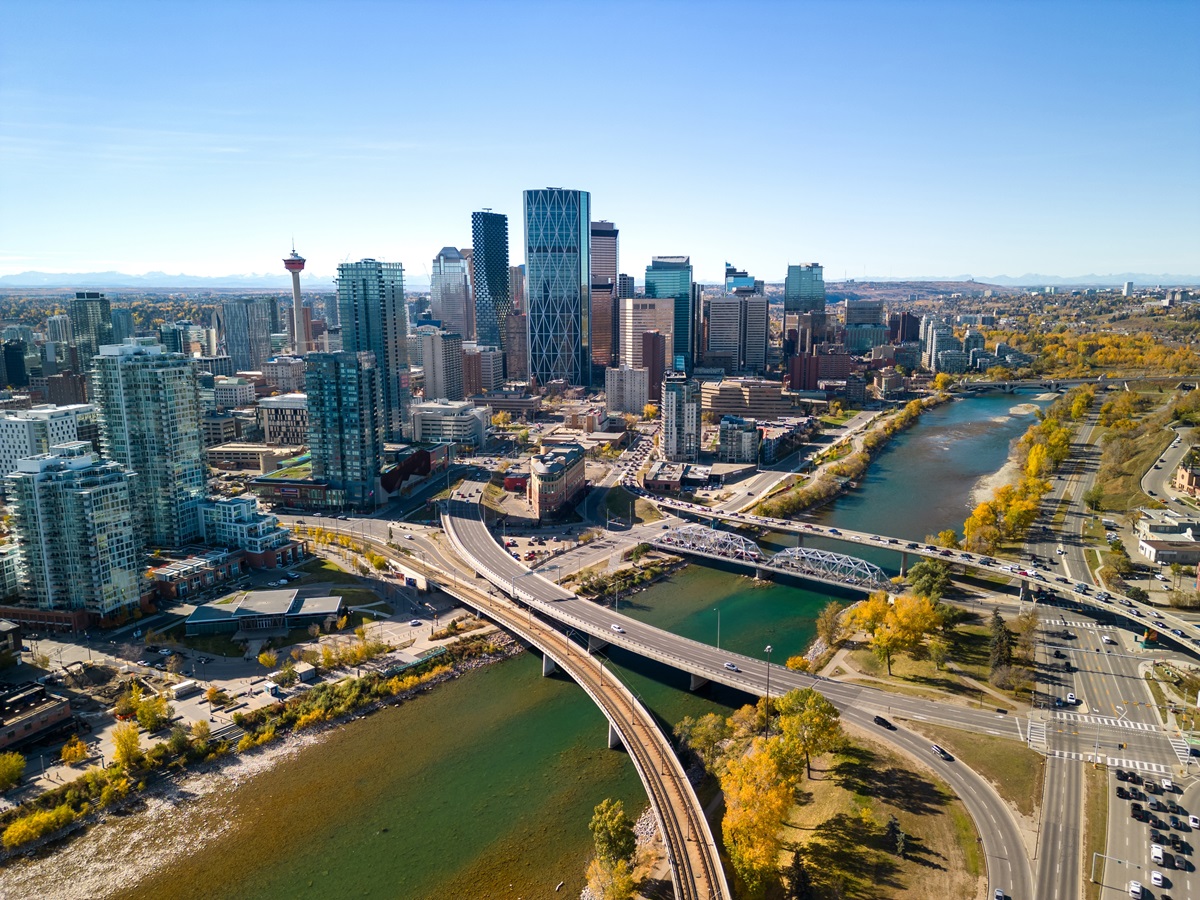 An aerial photograph of Downtown Calgary