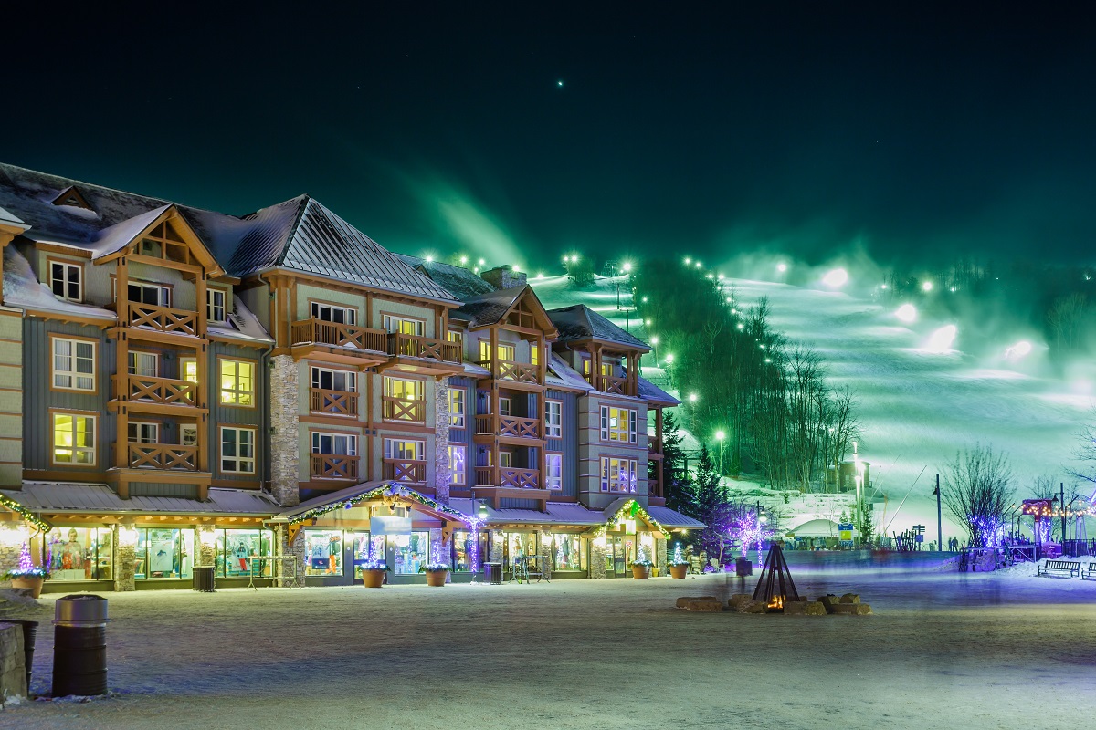 Blue Mountain ski resort in Ontario at night