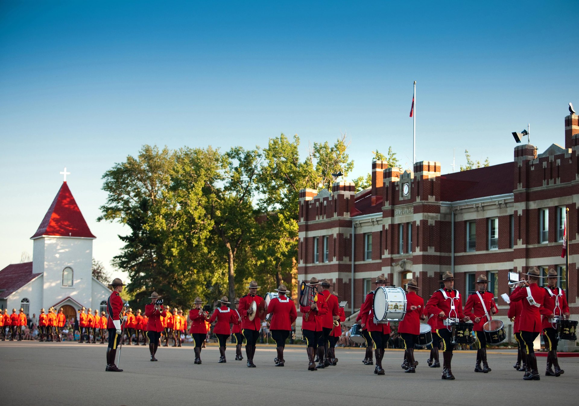 The Royal Canadian Mounted Police performs a ceremony in Regina
