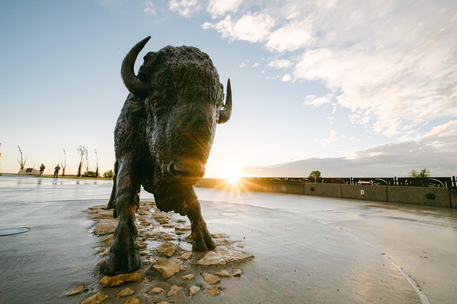 A statue of bison bull in front of Wanuskewin Heritage Park in Saskatchewan