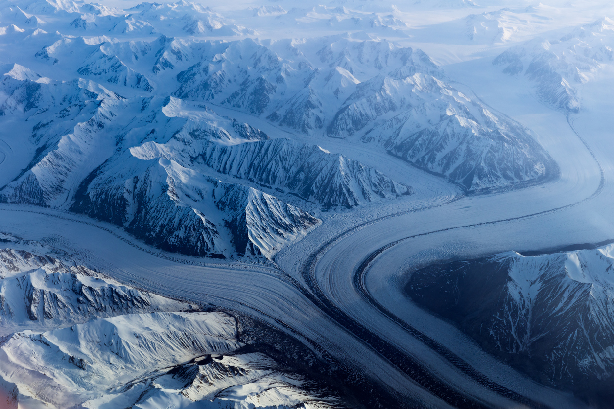 Aerial view of glaciers in Kluane National Park & Reserve in Yukon